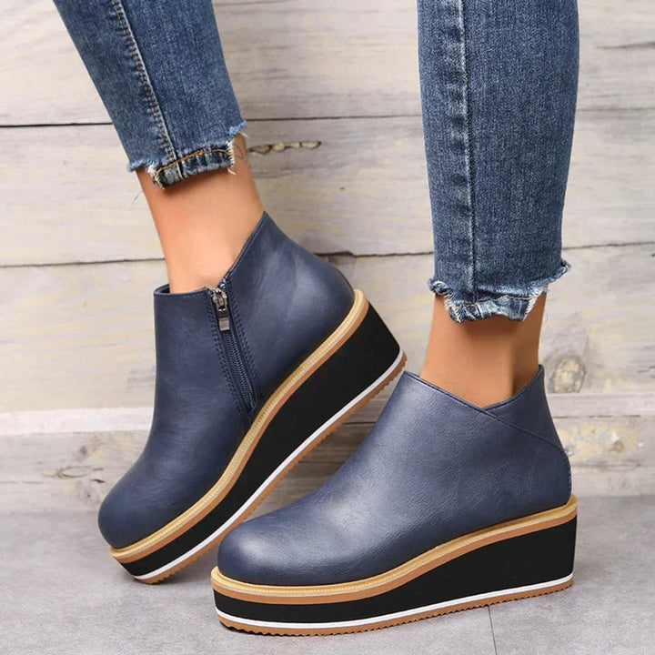 Women's Faux Leather Platform Zip-Up Ankle Heeled Boots