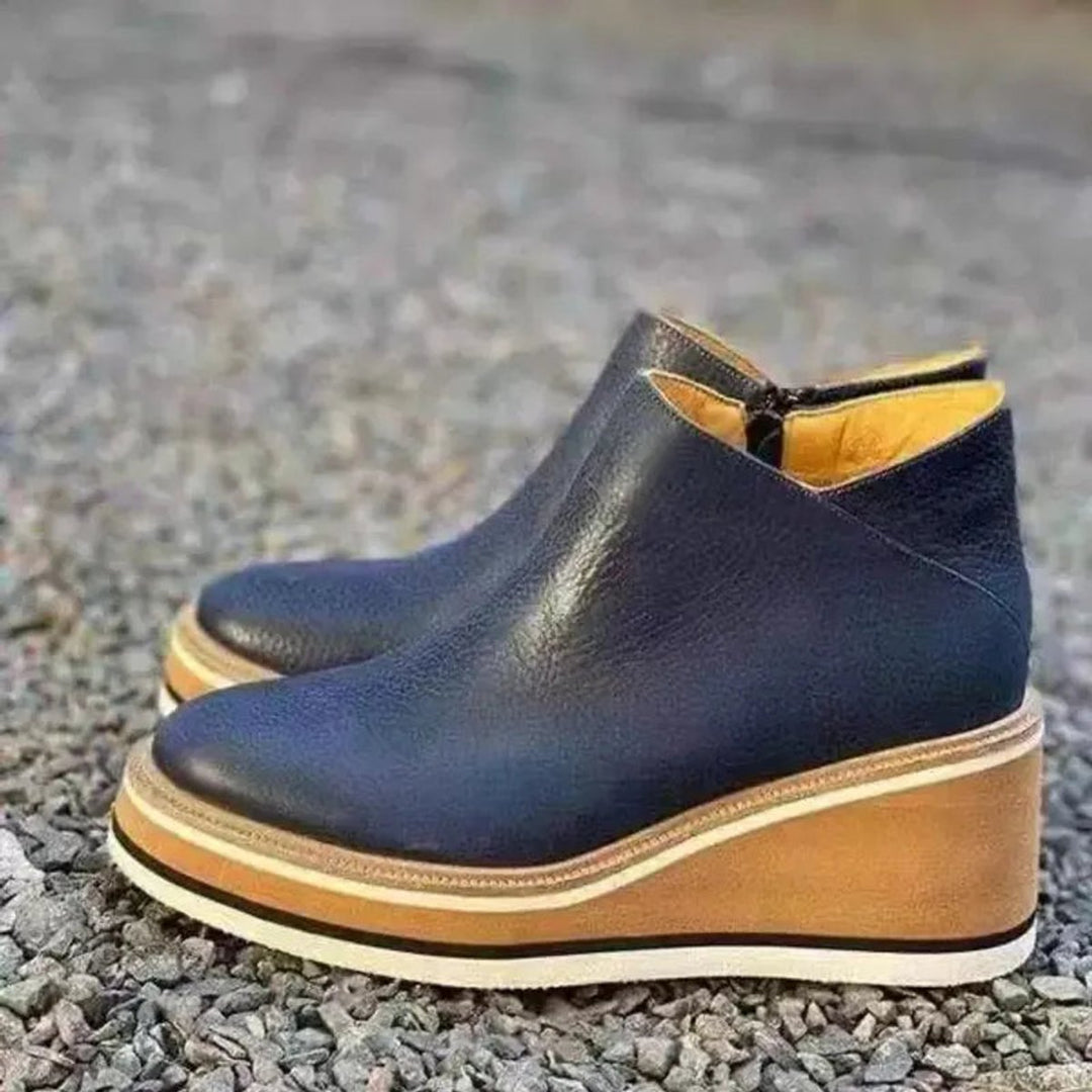 Women's Faux Leather Platform Zip-Up Ankle Heeled Boots