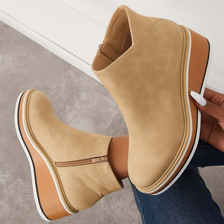Women's Faux Leather Platform Zip-Up Ankle Heeled Boots