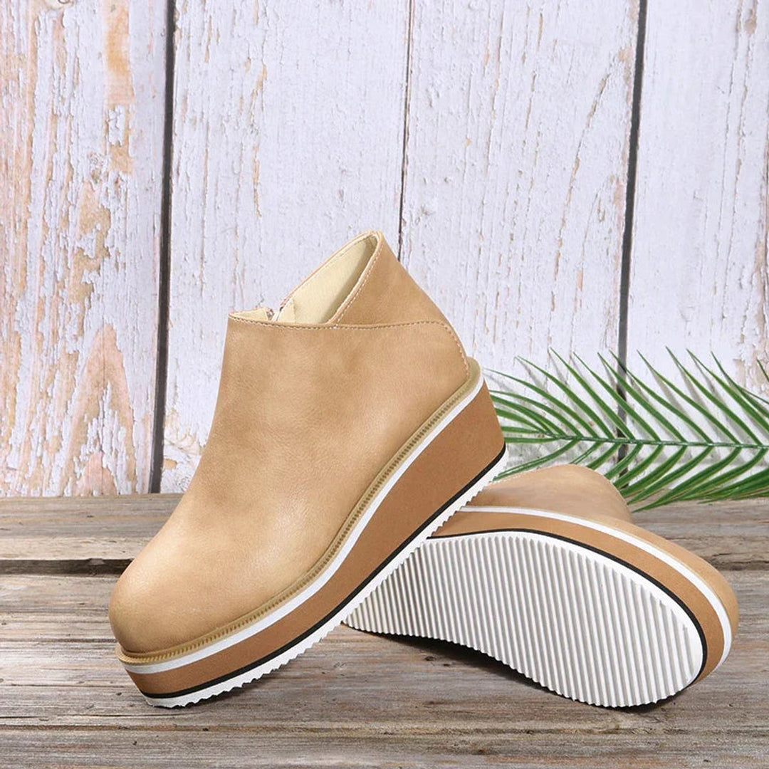 Women's Faux Leather Platform Zip-Up Ankle Heeled Boots