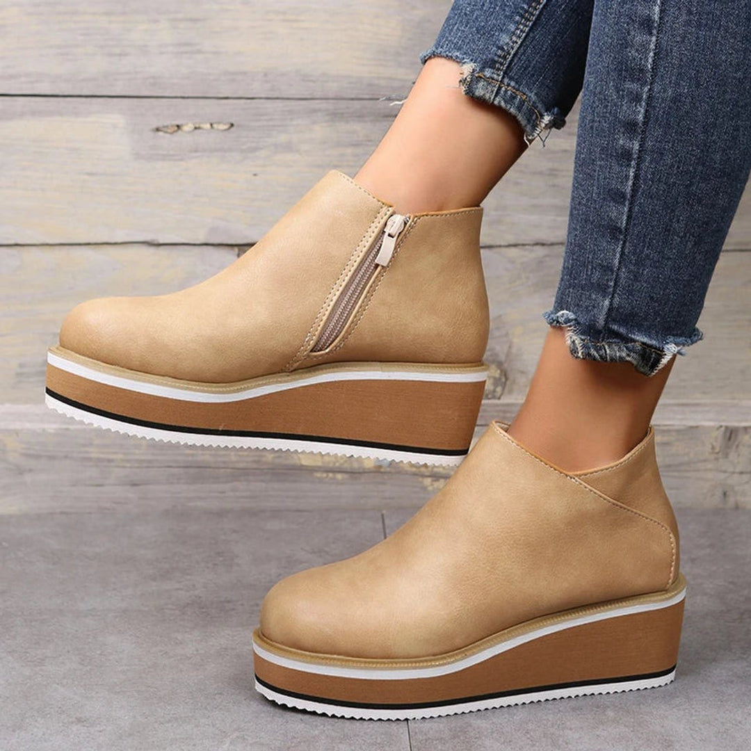 Women's Faux Leather Platform Zip-Up Ankle Heeled Boots