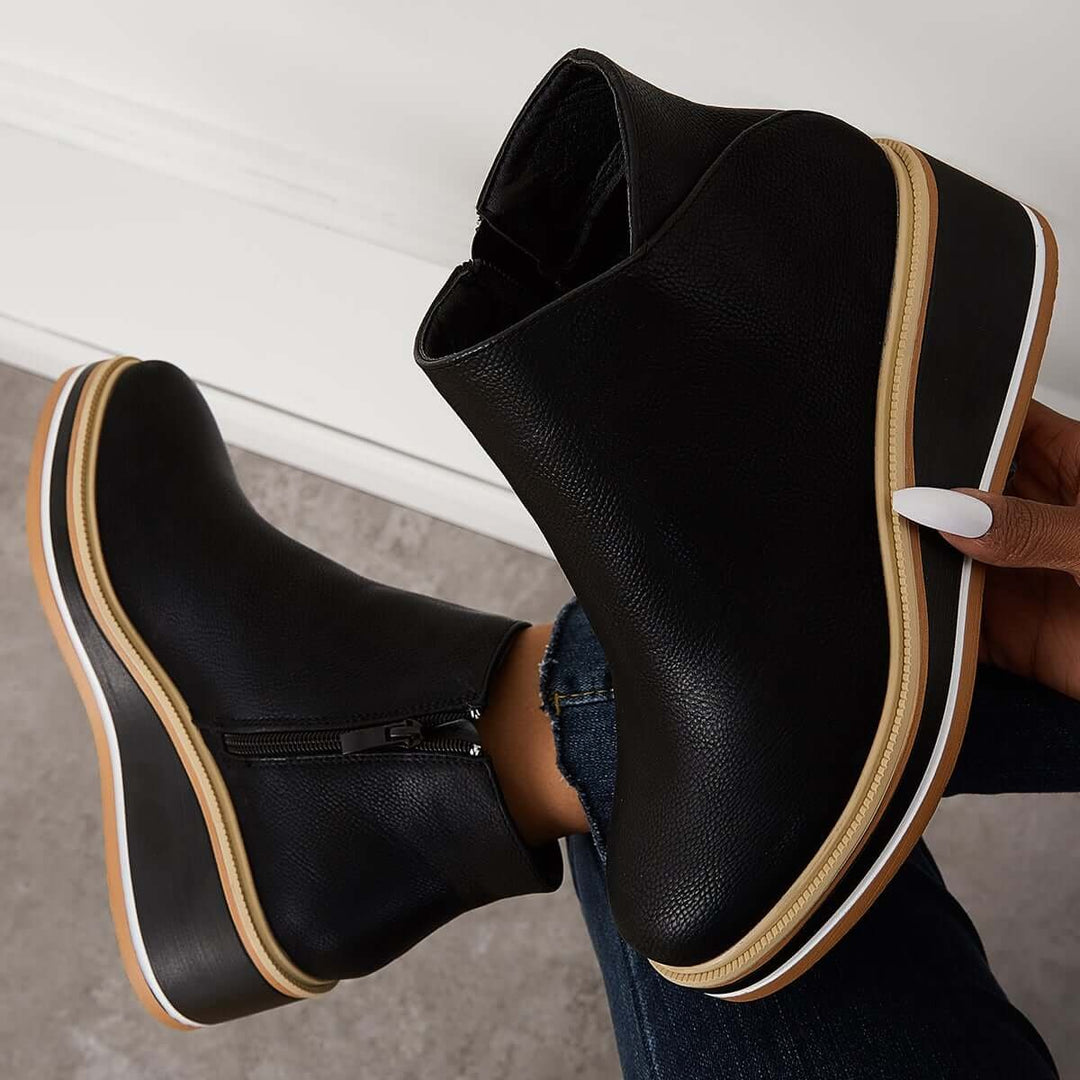Women's Faux Leather Platform Zip-Up Ankle Heeled Boots