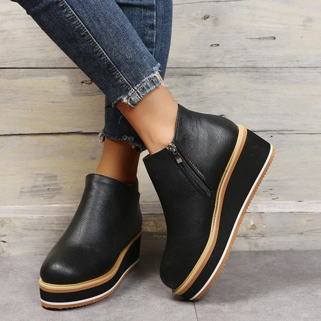 Women's Faux Leather Platform Zip-Up Ankle Heeled Boots