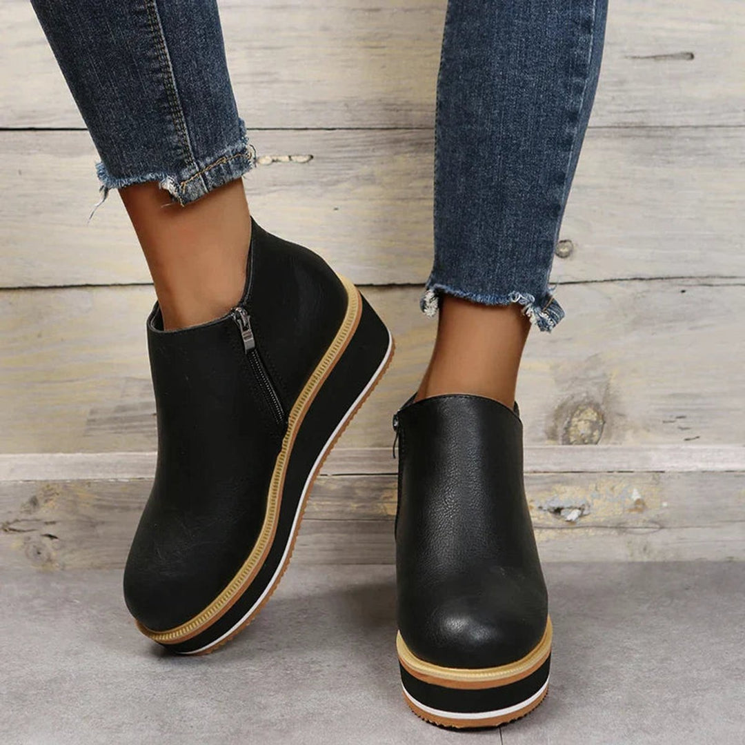 Women's Faux Leather Platform Zip-Up Ankle Heeled Boots