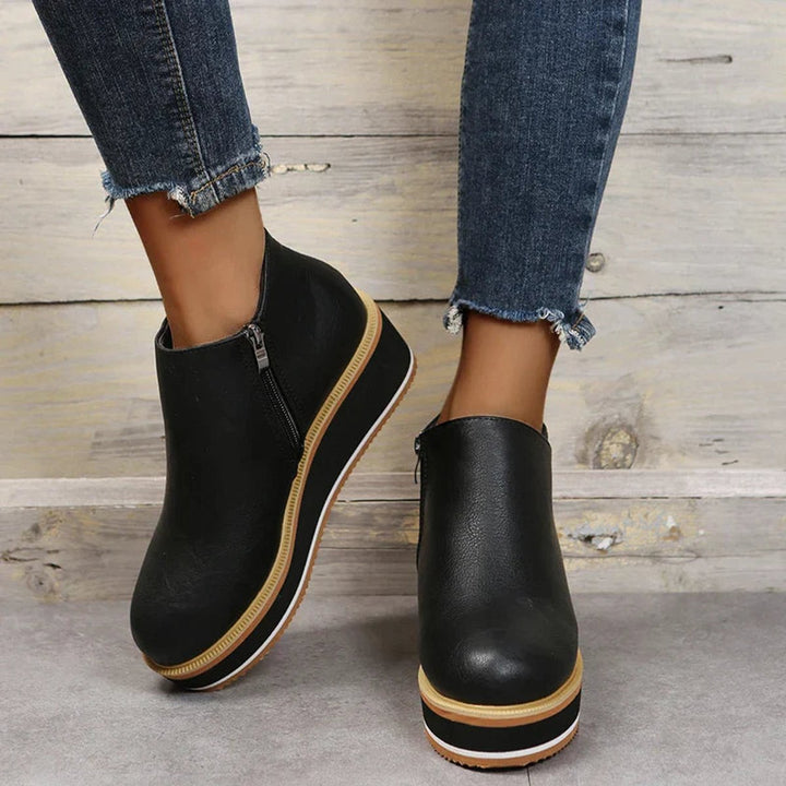 Women's Faux Leather Platform Zip-Up Ankle Heeled Boots