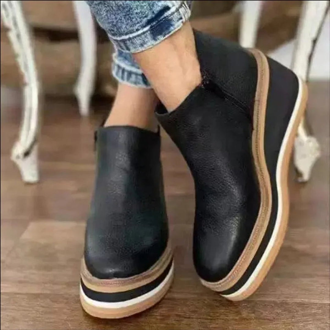 Women's Faux Leather Platform Zip-Up Ankle Heeled Boots