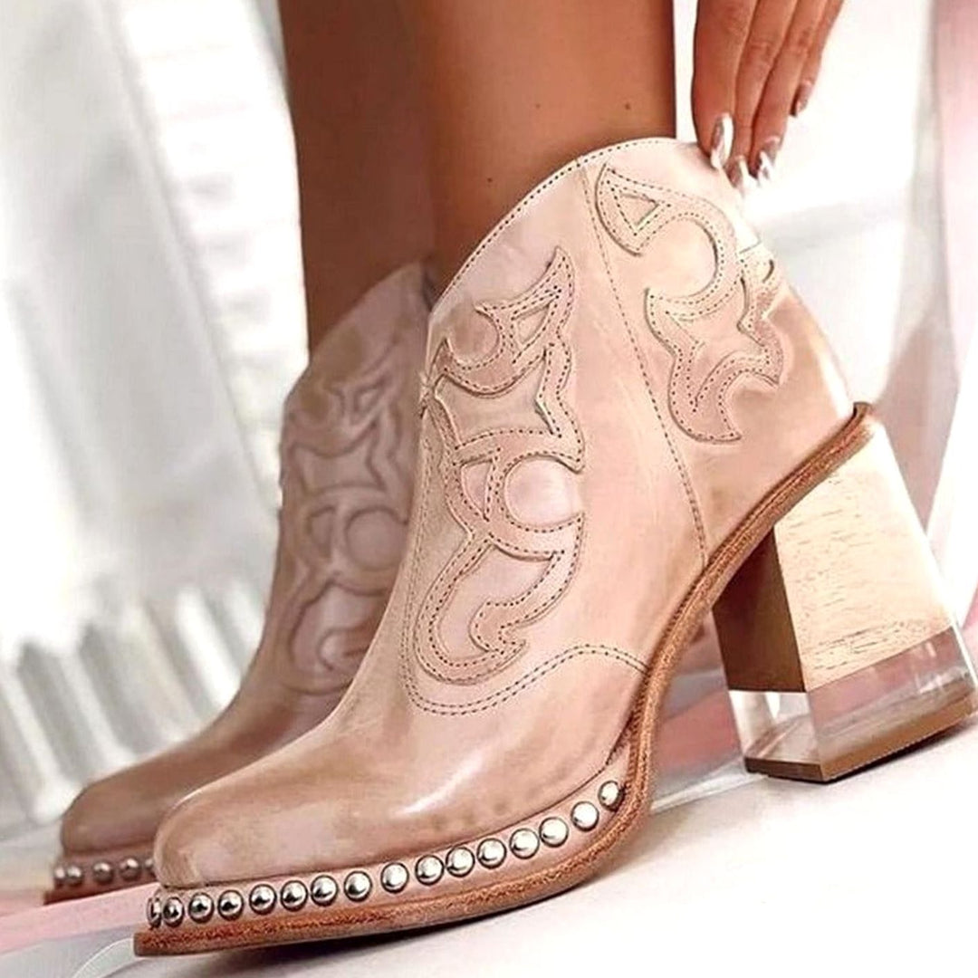 Women's Faux Leather Western Block Heel Ankle Boots