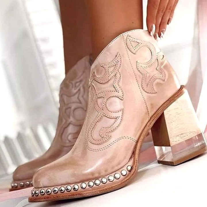 Women's Faux Leather Western Block Heel Ankle Boots