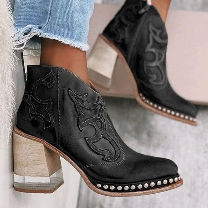 Women's Faux Leather Western Block Heel Ankle Boots