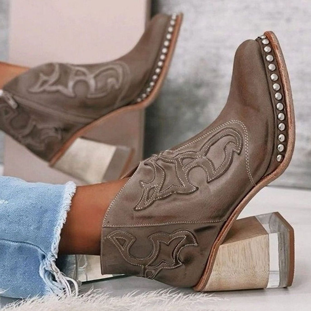 Women's Faux Leather Western Block Heel Ankle Boots