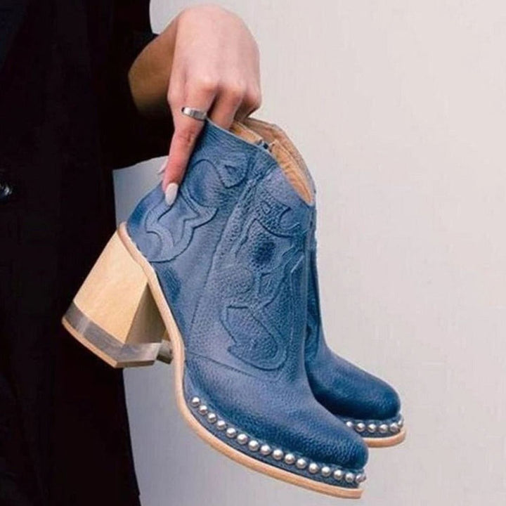 Women's Faux Leather Western Block Heel Ankle Boots