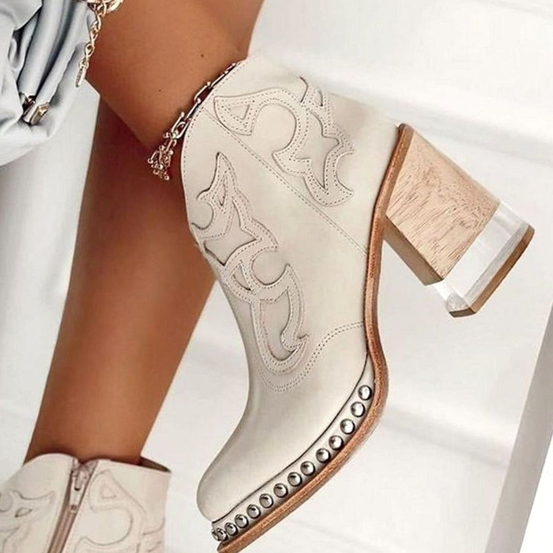 Women's Faux Leather Western Block Heel Ankle Boots