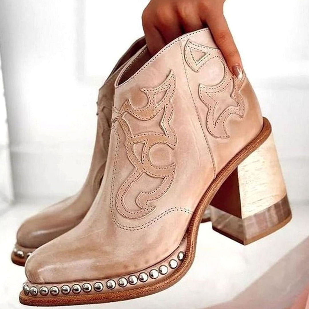 Women's Faux Leather Western Block Heel Ankle Boots