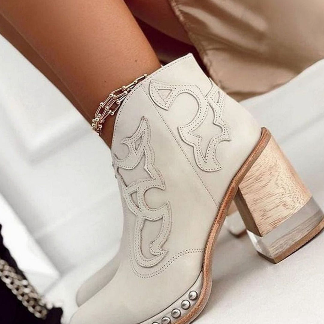 Women's Faux Leather Western Block Heel Ankle Boots