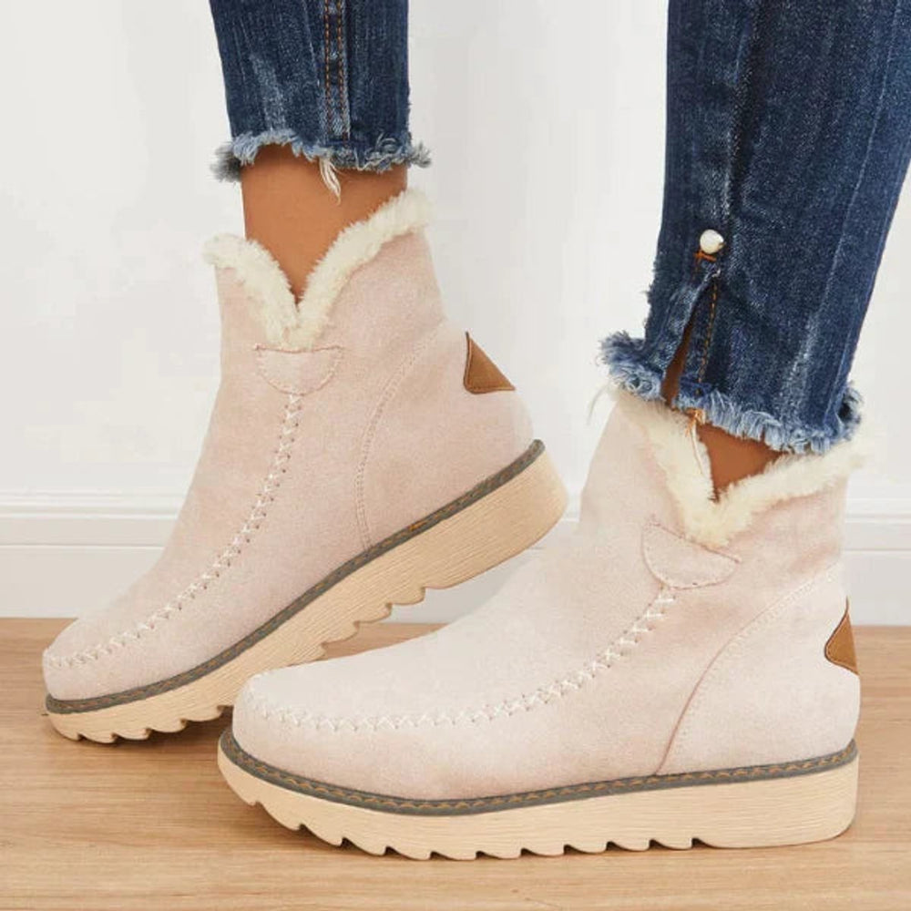 Women's Faux-Suede Fur-Lined Flat Ankle Heeled Boots