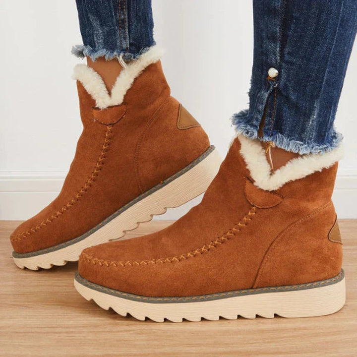 Women's Faux-Suede Fur-Lined Flat Ankle Heeled Boots