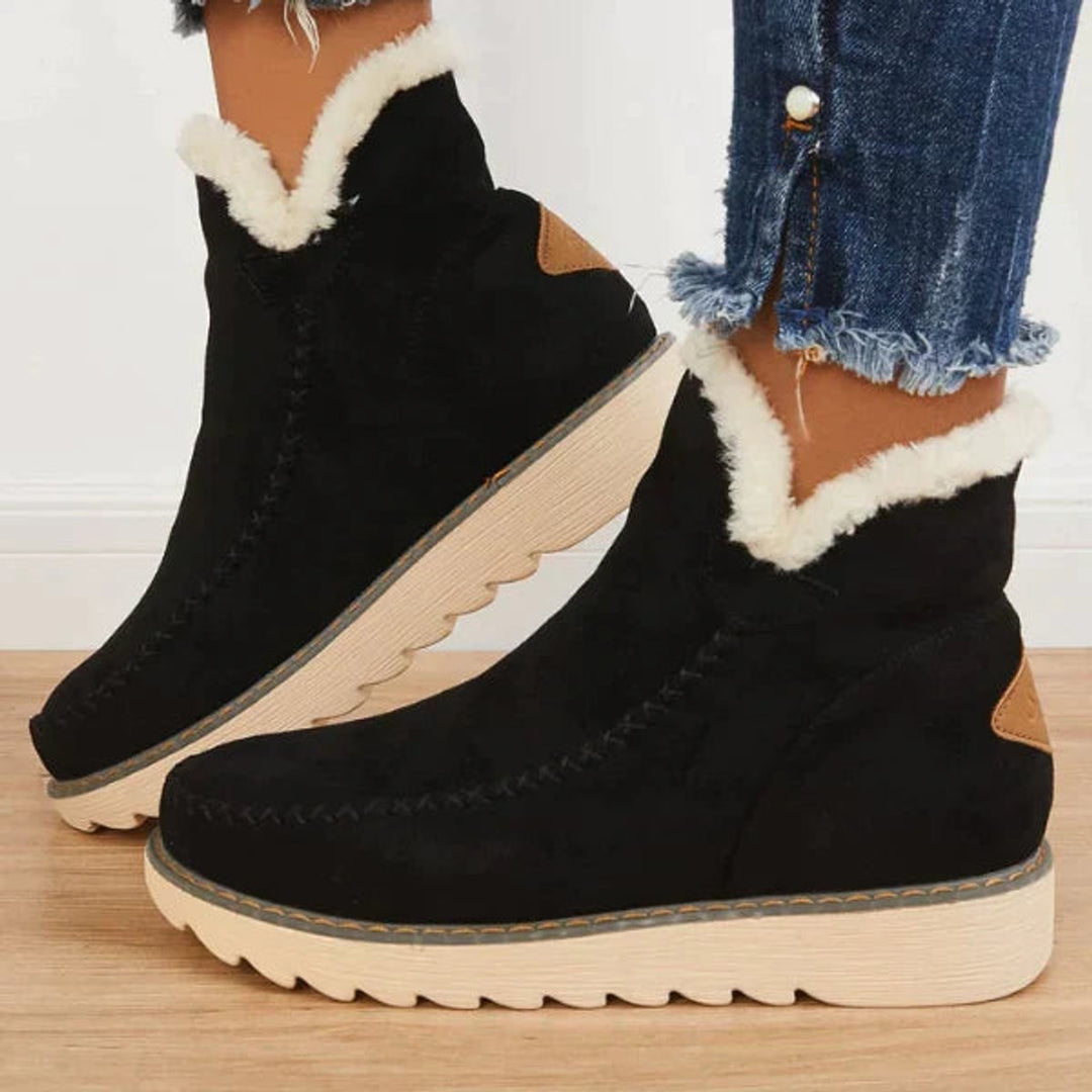 Women's Faux-Suede Fur-Lined Flat Ankle Heeled Boots