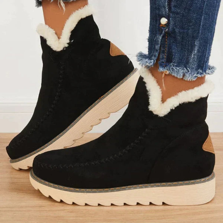 Women's Faux-Suede Fur-Lined Flat Ankle Heeled Boots