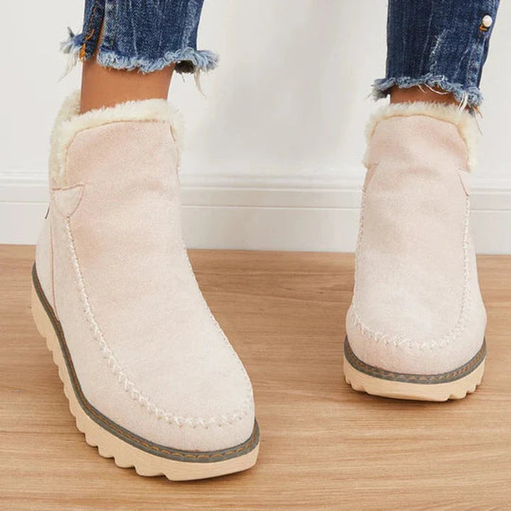 Women's Faux-Suede Fur-Lined Flat Ankle Heeled Boots