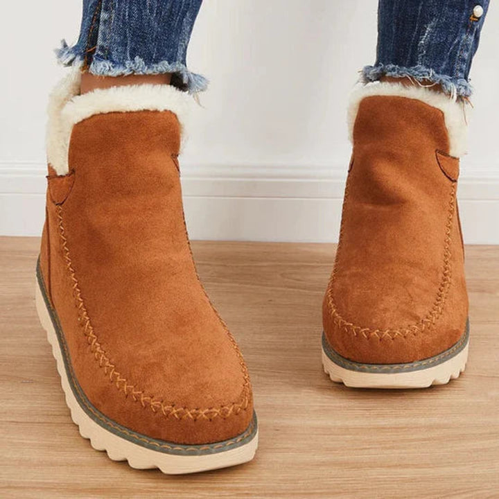 Women's Faux-Suede Fur-Lined Flat Ankle Heeled Boots