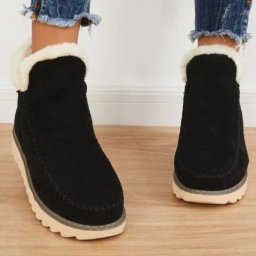 Women's Faux-Suede Fur-Lined Flat Ankle Heeled Boots