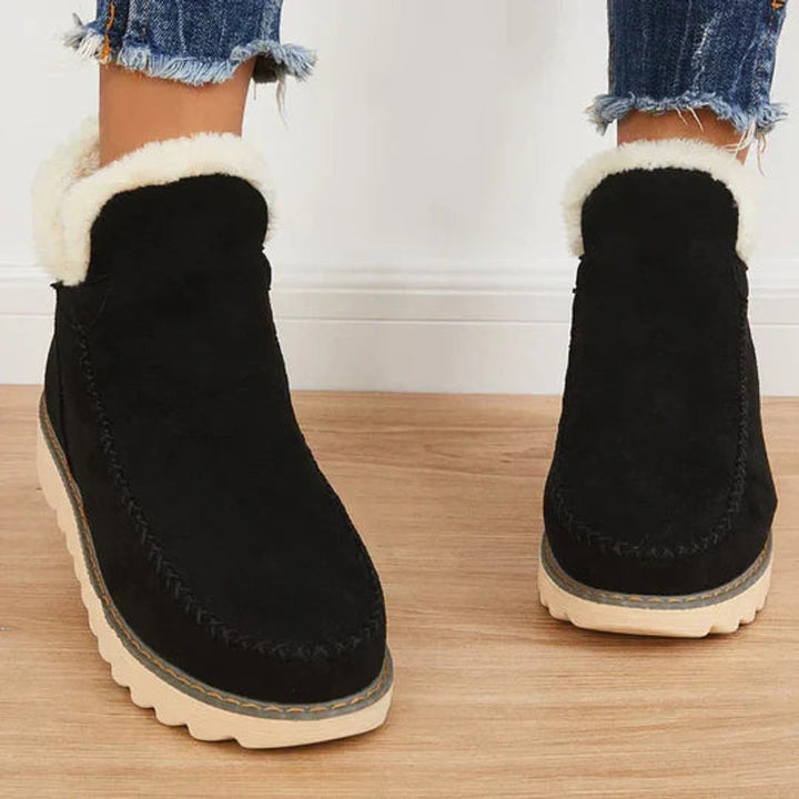 Women's Faux-Suede Fur-Lined Flat Ankle Heeled Boots