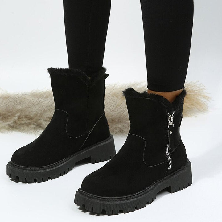Women's Faux Suede Fur-Lined Zip-Up Ankle Heeled Boots