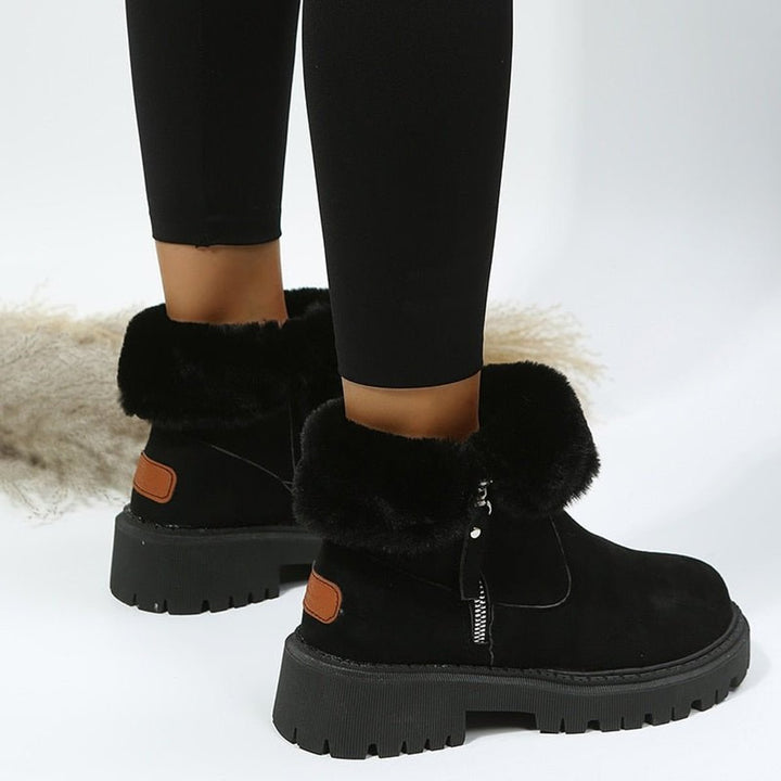 Women's Faux Suede Fur-Lined Zip-Up Ankle Heeled Boots