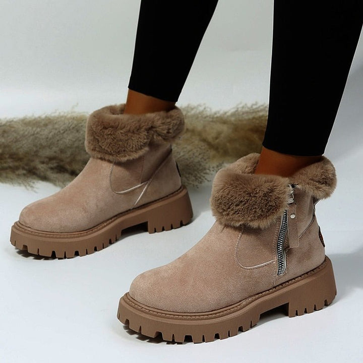Women's Faux Suede Fur-Lined Zip-Up Ankle Heeled Boots
