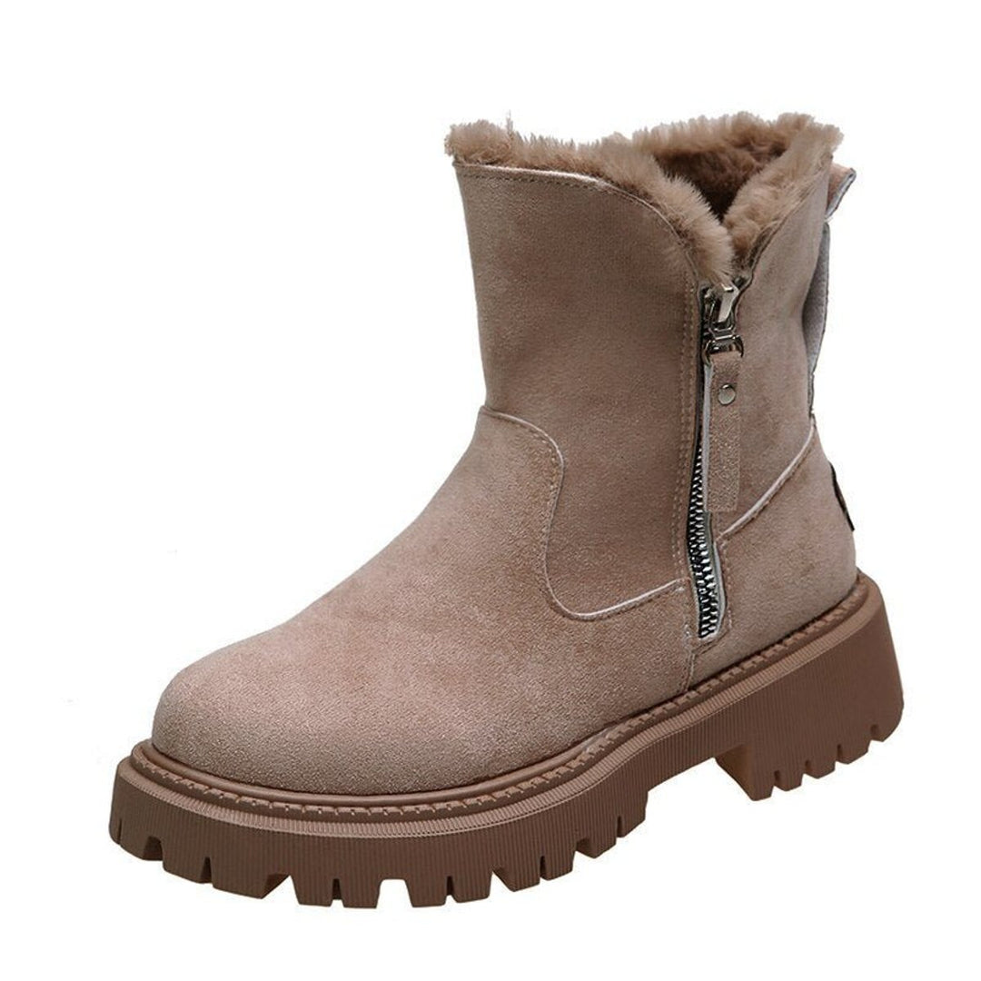 Women's Faux Suede Fur-Lined Zip-Up Ankle Heeled Boots