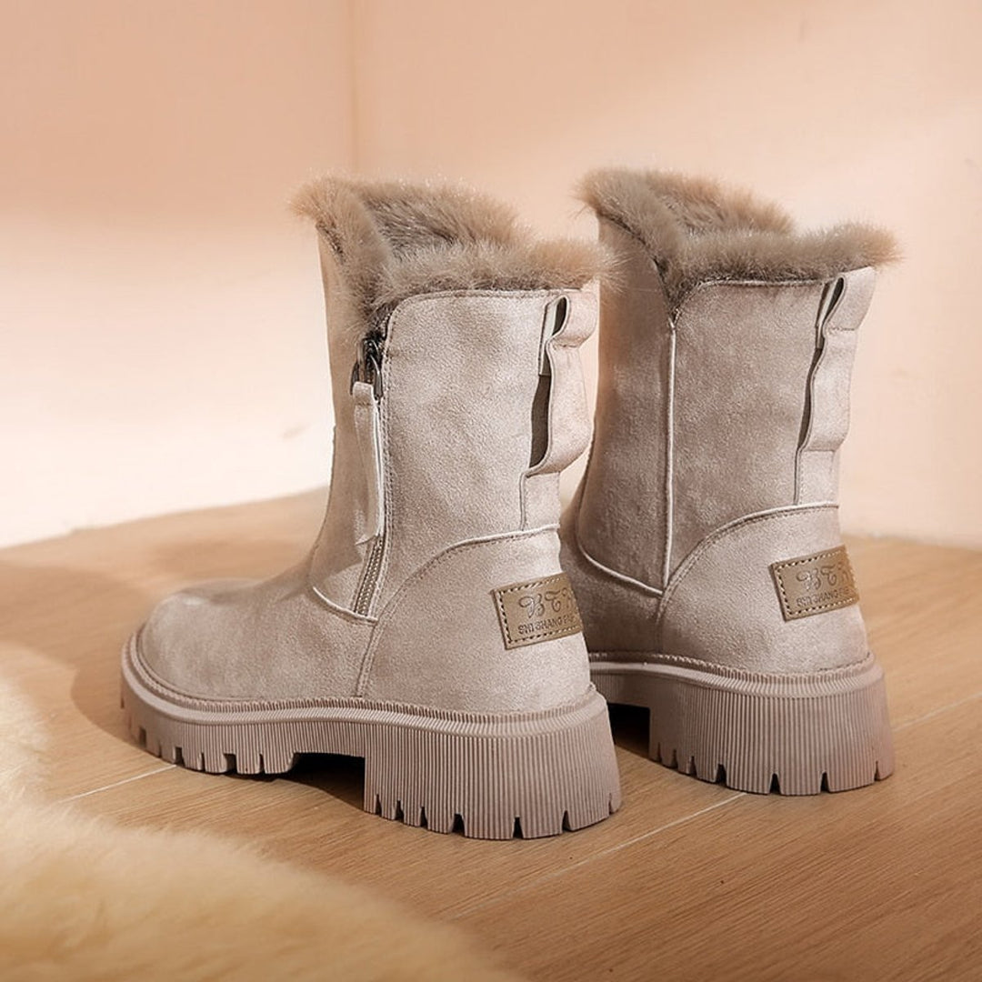 Women's Faux Suede Fur-Trim Ankle Heeled Boots Side-Zip Winter Snow