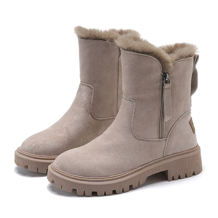 Women's Faux Suede Fur-Trim Ankle Heeled Boots Side-Zip Winter Snow