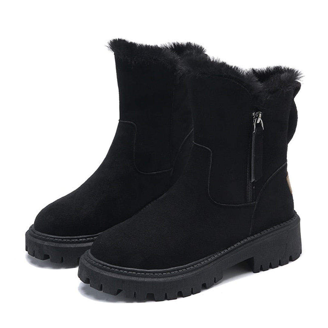 Women's Faux Suede Fur-Trim Ankle Heeled Boots Side-Zip Winter Snow