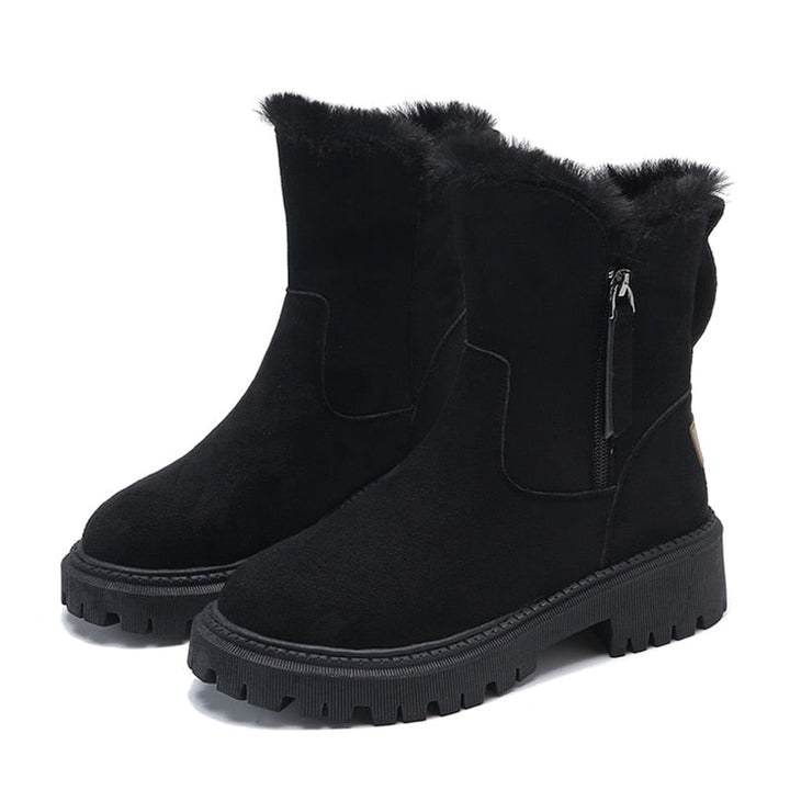 Women's Faux Suede Fur-Trim Ankle Heeled Boots Side-Zip Winter Snow