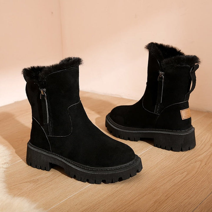 Women's Faux Suede Fur-Trim Ankle Heeled Boots Side-Zip Winter Snow
