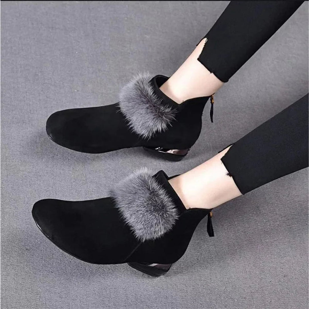 Women's Faux Suede Fur-Trim Stiletto Ankle Heeled Boots