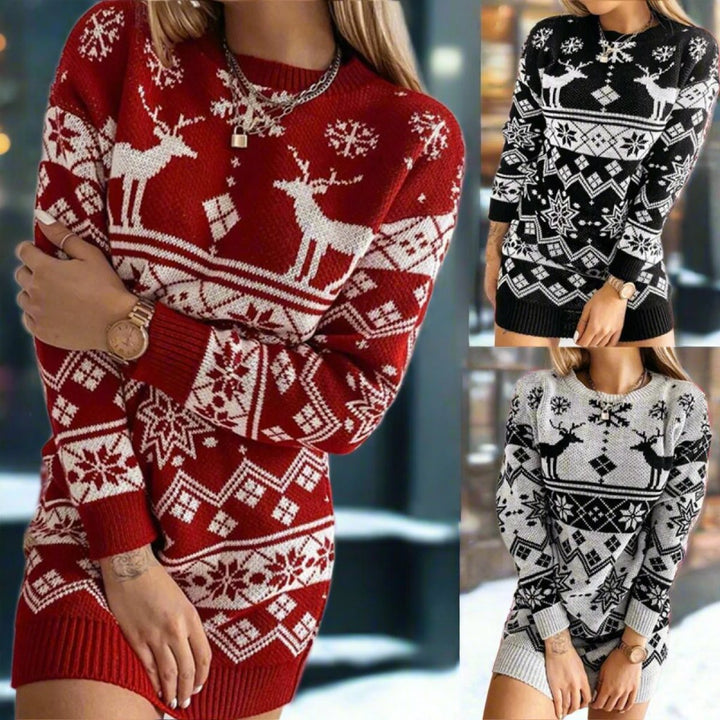 Women's Festive Fair Isle Knitted Dress Christmas Jumper