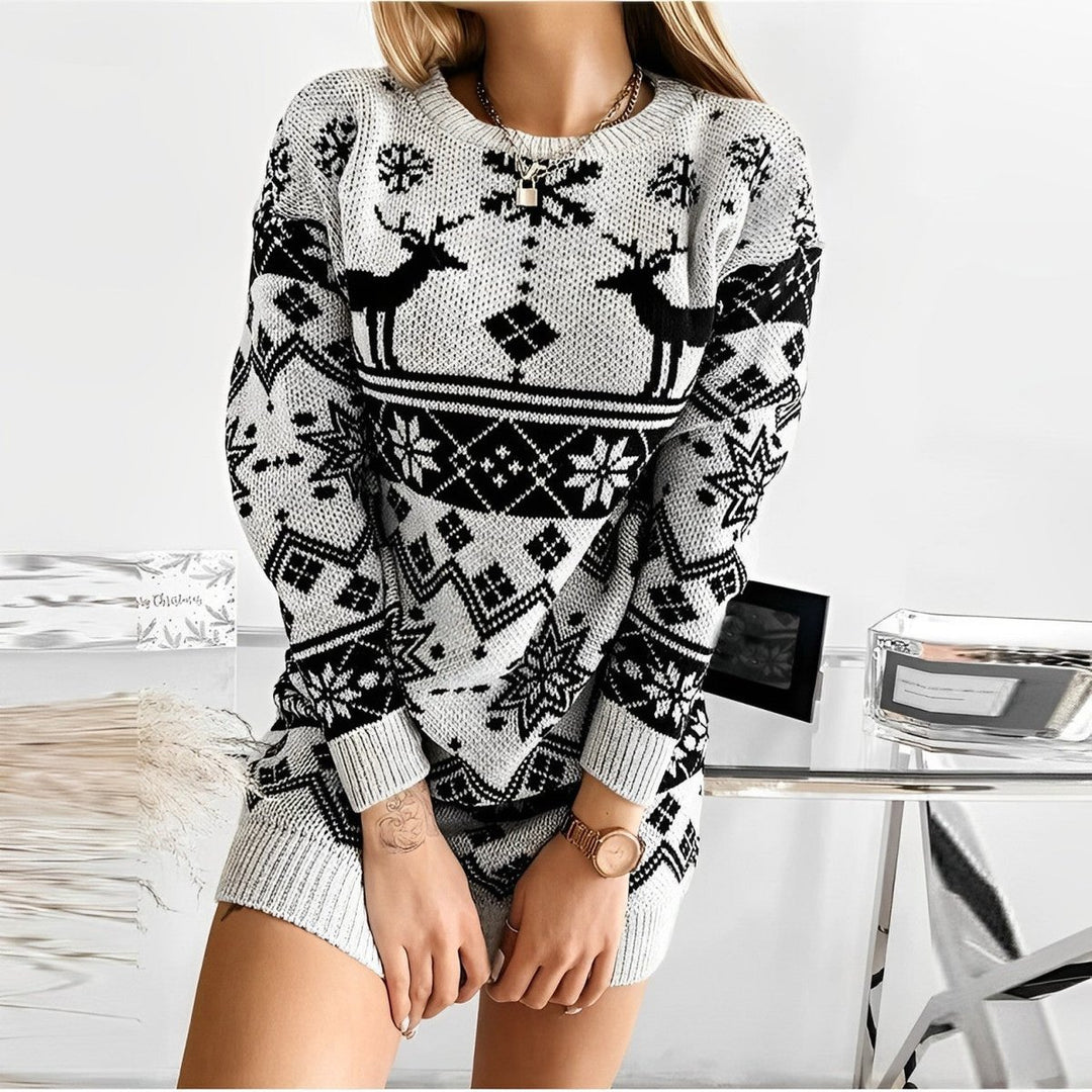 Women's Festive Fair Isle Knitted Dress Christmas Jumper