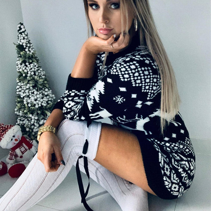 Women's Festive Reindeer Snowflake Knitted Dress Jumper