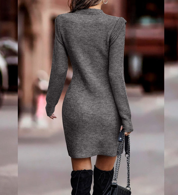 Women's Fitted Long-Sleeve High-Low Hem Knitted Dress