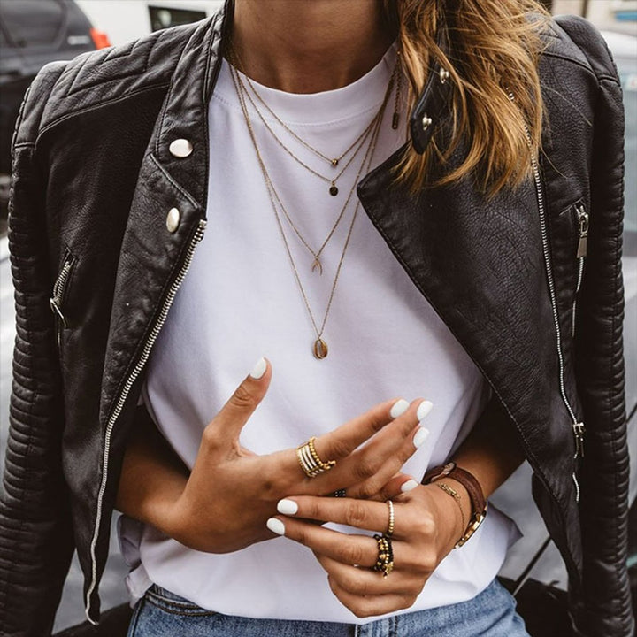 Women's Fitted Zip-Up Ribbed-Sleeve Leather Biker Jacket