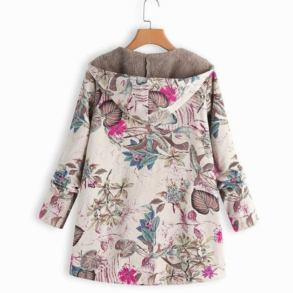 Women's Fleece-Lined Hooded Floral Coat Zip-Up Winter Jacket