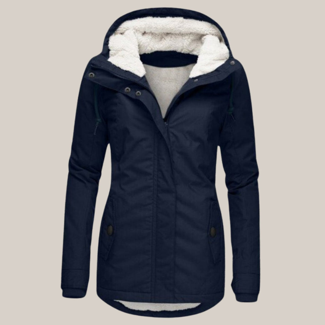 Women's Fleece-Lined Hooded Windproof Puffer Jacket - Blue