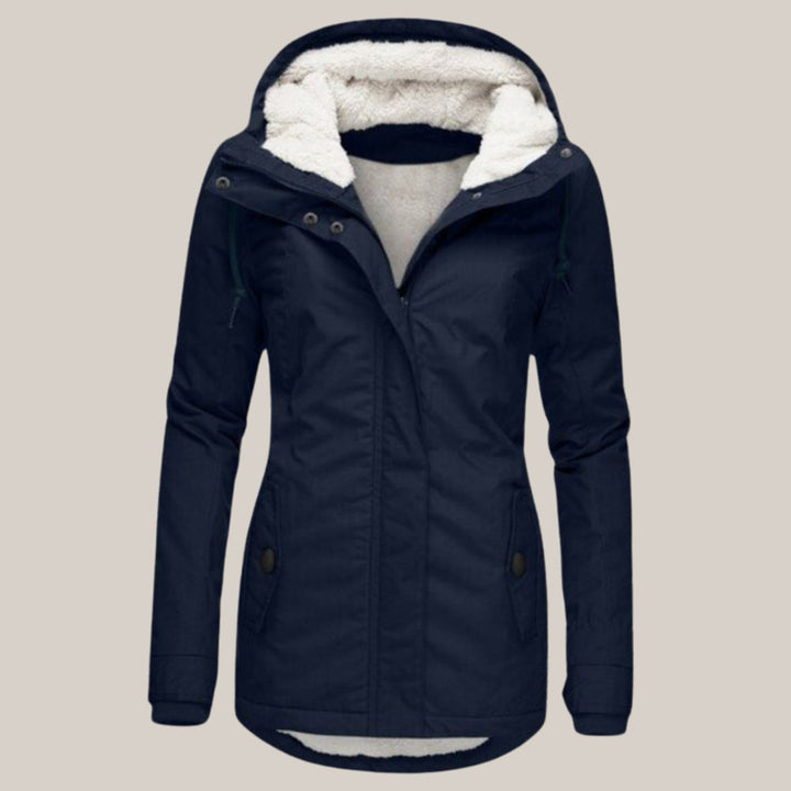 Women's Fleece-Lined Hooded Windproof Puffer Jacket - Blue