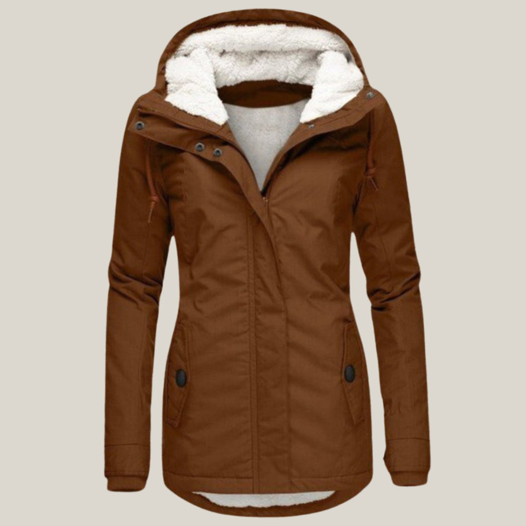 Women's Fleece-Lined Hooded Windproof Puffer Jacket
