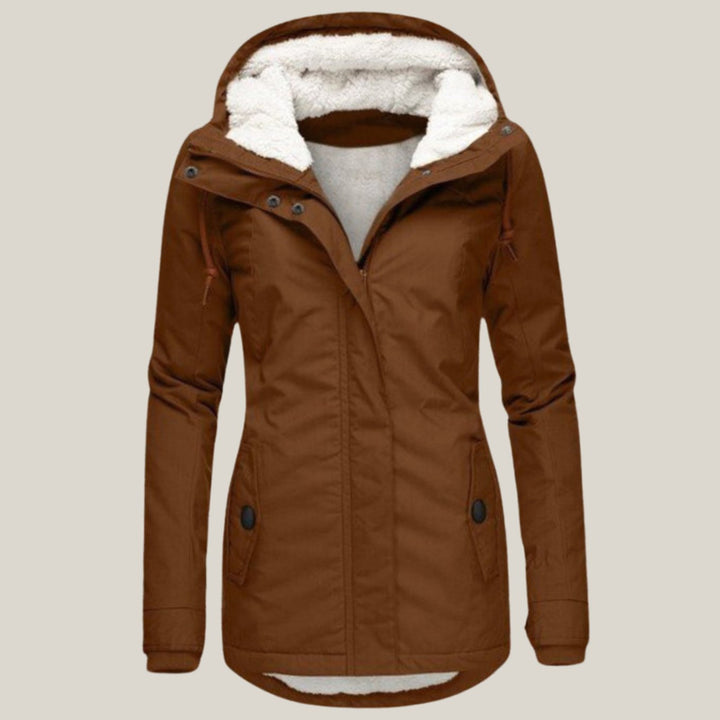 Women's Fleece-Lined Hooded Windproof Puffer Jacket