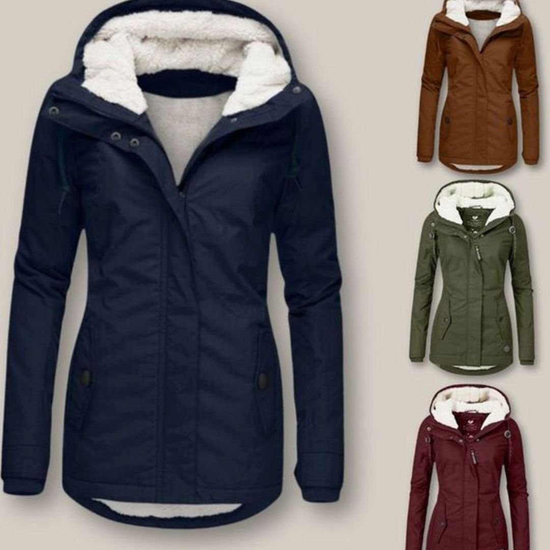 Women's Fleece-Lined Hooded Windproof Puffer Jacket