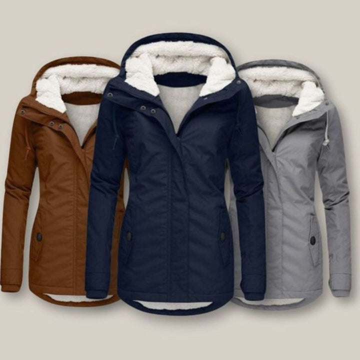 Women's Fleece-Lined Hooded Windproof Puffer Jacket