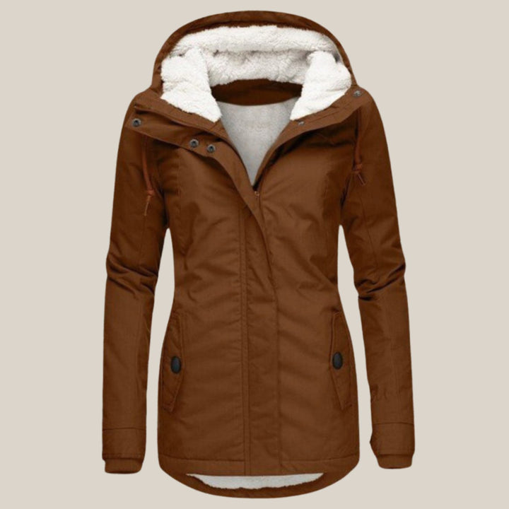 Women's Fleece-Lined Hooded Windproof Puffer Jacket - Brown