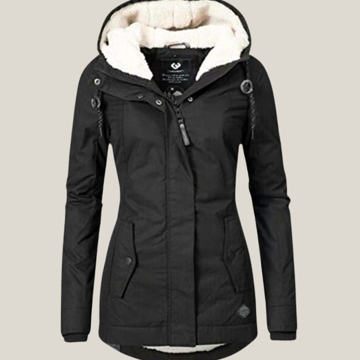 Women's Fleece-Lined Hooded Windproof Puffer Jacket